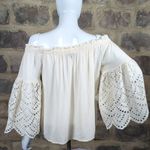 1. State  NEW antique white off the shoulder top‎ size medium eyelet sleeves Photo 5