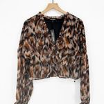 Steve Madden NEW Hollis Brushstroke Chiffon Blouse Top Black Tan Women's S Photo 0