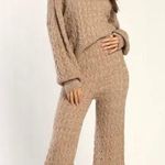 Lulus Twice the Cozy Beige Cable Knit Wide-Leg Lounge Pants Boho Hippie Large Photo 1