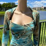 Cache turquoise, brown, white, animal leopard floral print dress Sz 2 Photo 8