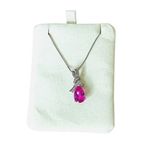 Sterling Silver Pink Lab Sapphire October Birthstone Drop Pendant Necklace NWOT Photo 1