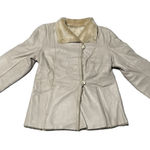 Y2K M Women’s Genuine Lambskin Original Shearling Cream Teddy Leather Jacket Fur Trim Tan Size M Photo 0