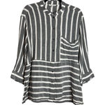 John Mark Button Down Shirt Size L Artsy Lagenlook Flowy Relaxed Fit Gray White Photo 0