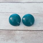 Vintage Clip On Earrings Retro Dark Teal Domed Circle 0.75" Photo 1