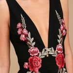 Lulus Black & Red Floral Rose Embroidered Low Cut Fit & Flare Dress Photo 3