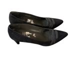 Stuart Weitzman  Black Suede Elastic Strap Pointed Toe Kitten Heel Pumps Shoes 7M Photo 2