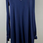 Lulus  Dress M Shift Long Split Sleeve‎ Tie Cuff Tunic Navy Blue V-Neck Photo 0