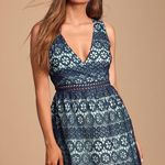 Lulus NWT Lulu’s Navy Blue Crochet Lace Skater Dress Photo 0