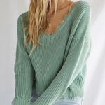 Sage Raw Hem Sweater Green Photo 0