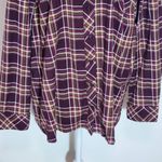 D&Co. Burgundy Plaid Collarless Button Down Shirt Size XL Burgundy Plaid Top Red Photo 2