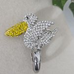 Large Statement Pelican Stretch Ring Rhinestone Covered Yellow Photo 7