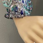 American Eagle Sheer Long Elastic Sleeve Cream Gold Blue Green Top S Photo 3