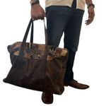 Vintage Leather Patchwork Duffel Bag – Extra Large Weekender Travel Tote Brown Photo 3
