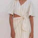 ZARA  Beige and Cream Striped Rustic side Cut Out Wrap Mini Dress Small Photo 1