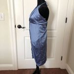 Cider Womens Blue Halter Wrap Dress Elegant Sleeveless Design With Tie Back Photo 3