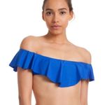 Trina Turk  off the shoulder ruffle top in blue Photo 1