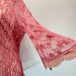 Gimmicks by BKE Sheer Mauve Mixed Lace Bell Sleeve Top w Eyelash Fringe Small Photo 7
