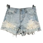 Hollister Shorts Women 1 25" Blue Light Wash Destroyed Lace Trim Festival Casual Photo 0