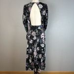 AFRM Womens Maxi Flare Dress M Medium Black Floral Balloon Long Sleeve Open Back Photo 4