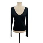 Reformation  Emery Knit Top Long Sleeve V-Neckline Sheer Black Size Medium Photo 1