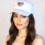 New American Flag Heart Embroidered Baseball Cap Patriotic Cute 4th of July White Photo 1