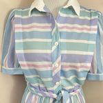 Vintage 70’s Jenny Petite Pastel Pink/ Blue Striped Midi Shirt Dress S Photo 2