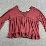 Altar'd State Altar’d State Cropped Top M Red V Neck Long Sleeve Ruffle Trim Pullover Blouse Photo 0