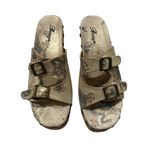 Rare Vtg Bridget Platform Wedge Leather Sandals Dragon Tattoo Print, Sz 9 Gold Photo 1