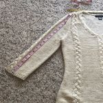 August Silk  off white & gold 3/4 sleeve v neck sweater knit pullover large Photo 3