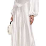 Ganni  Cameron Gathered Polka-dot Satin Long Sleeve Maxi Dress In Egret XL Photo 0