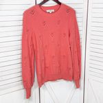 Loft  Bobble Pointelle Crewneck Sweater Coral Orange Medium Photo 7