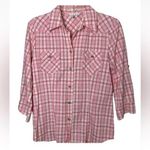 CAbi Shirt Medium Western Pink Plaid Pearl Button Up 3/4 Roll Button-Up Shirt M Photo 0