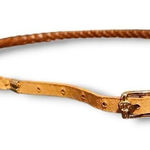 Women's Brown Woven Braided Adjustable 5 Hole Waist Belt Gold Buckle Belt Chic Brown Photo 0