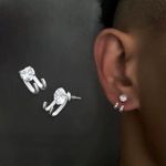 CZ Cubic Zirconia Stud Earrings for Men Women Streetwear Unisex Hip Hop Style Silver Photo 3