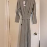 ZARA Linen Blend Midi Khaki Belted Dress Size XS Photo 6