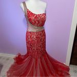 Panoply 44236 Prom Dress Women Size 12 Lace Overlay Tulle Trumpet Mermaid Glam Photo 2