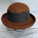Vintage Brown 100% Wool Bucket Hat with Flower Flapper 1920s Style Derby Lace Photo 3