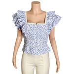 PINK CITY PRINTS Emilee Top, Cornflower Dahlia, Medium Blue Photo 8