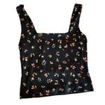 Leith  women's size medium sleeveless black floral top Photo 1