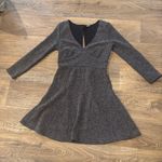 Free People  Heartstopper Mini Dress Black Gray Tweed Knit V-Neck Long Sleeve Photo 0