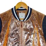 Guess Bomber Jacket Womens M Gold Gray Metallic Foil Varsity Zip Shiny Y2K Glam Photo 1