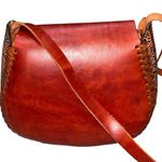 Hand Tooled Brown Leather Saddlebag Crossbody Purse Photo 5