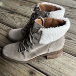 Lucky Brand Demia Lace Up Hiker Booties Woman's 9.5 Dune Oiled Suede Faux Collar Photo 2