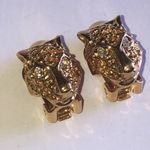 Vintage Gold Tone CZ Rhinestone Panther Clip On Classic Retro Earrings Photo 4