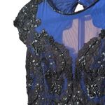 Mac Duggal Royal Blue Black Beaded Lace Cap Sleeve High Slit Gown Photo 3