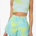 We Wore What  High Waist Denim Flare Bell Shorts Bright Tie-Dye Shorts NWT 26 Photo 0