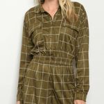 Le lis Olive Green Checkered Long Sleeve Romper S Photo 2