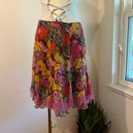 Cynthia Steffe Silk USA Made Multi Colored Retro Floral Lace Trim Skirt Size 6 Photo 1