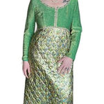 Vintage Alfred Werber Green & Gold toned Metallic Long Sleeve Maxi Dress Size 12 Photo 0