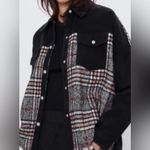 ZARA Contrast Black Denim & Tweed Plaid Mix Snaps Outer Jacket Shaket Size Large Photo 3